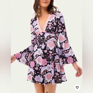Cider Floral Long Sleeve Dress - Black, Pink, Purple